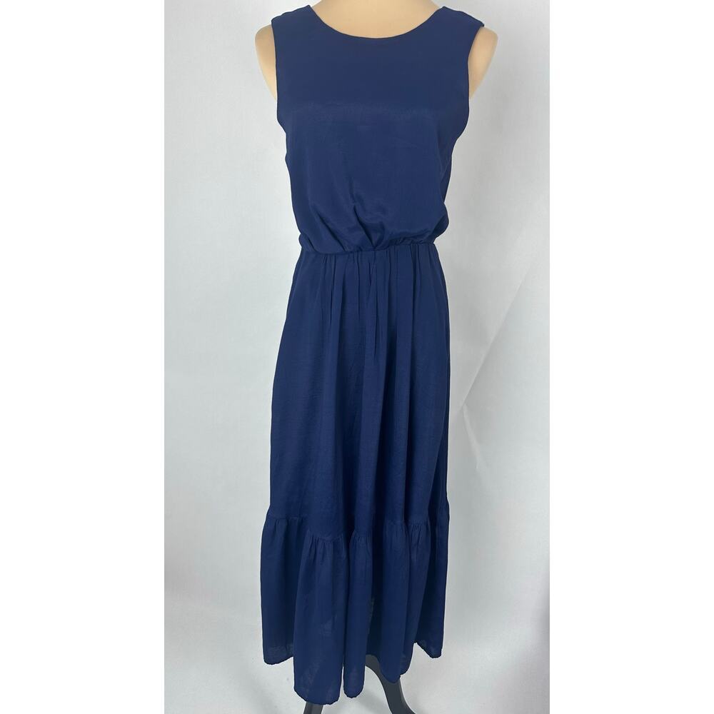 Banana Republic Size XS Navy Blue Keyhole Maxi Dress Tiered Ruffle Minimalist